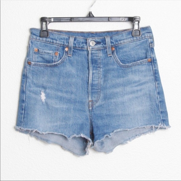 Levi's Pants - Levi's 501 High Rise Distressed Cut Off Denim Shorts Button Fly Raw Hem 28